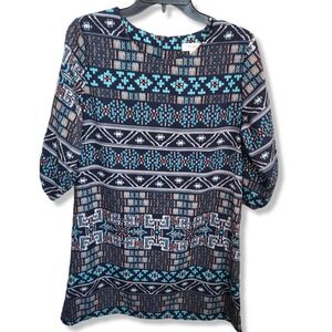 Freeway Shift Dress Sz M 3/4 Roll Up Sleeve Southwestern Boho made in USA